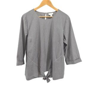 J Jill Striped Tie Front Top Womens‎ XL 3/4 Sleeve Crew Neck Casual Lagenlook